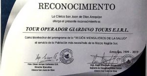 Read more about the article Clínica San Juan de Dios: Reconocimiento 2019 a Giardino Tours